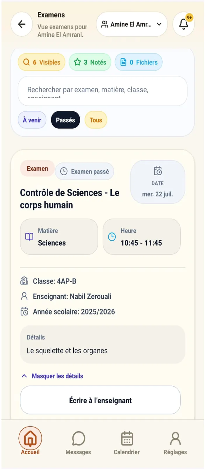 معاينة تفاصيل الواجبات والفروض في Schoolmate